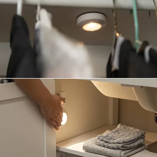 Miniatura 3 de Amazon Basics - Luces LED de disco, operadas por batería, 50 lúmenes, paquete de 2, luz de grifo, luces adhesivas, iluminación debajo del gabinete
