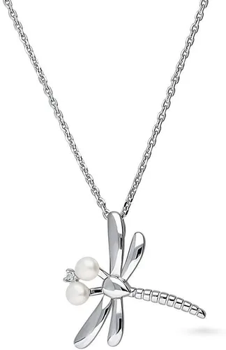 Miniatura 2 de BERRICLE Collar con colgante de plata de ley con botón blanco de libélula, perlas cultivadas de agua dulce para mujer, chapado en rodio, Plata