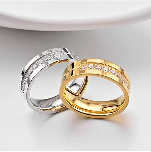Miniatura 3 de LANHI Anillos de compromiso de acero inoxidable de 0.236in para él y ella, con circonita cúbica
