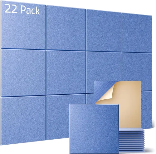 Miniatura 87 de Sonicism Paquete de 12 paneles acústicos forrados en X con autoadhesivo, paneles de espuma a prueba de sonido de 12 x 12 x 0.4 pulgadas, paneles