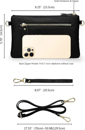 Miniatura 6 de YALUXE Cartera de mano de piel auténtica para mujer con correa cruzada