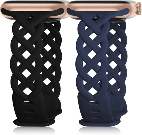 Miniatura 16 de Correas de silicona trenzadas compatibles con Apple Watch de 38/40/41/42/44/45/46/49 mm, correa hueca delgada y estrecha para iWatch Ultra 2/3 SE 3