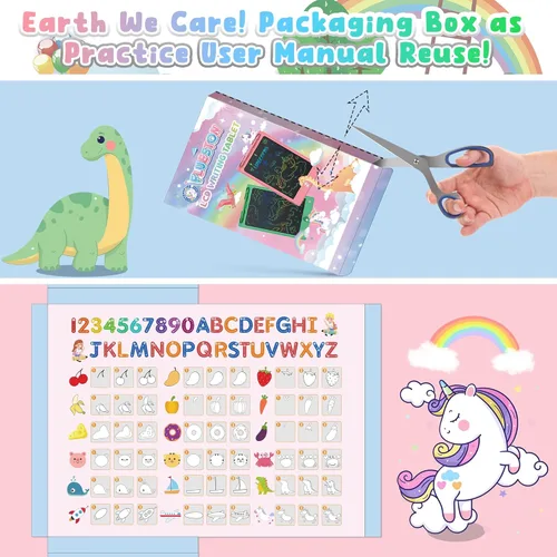 Miniatura 7 de FLUESTON Tableta de escritura LCD para niños, tableta de dibujo para niños y niñas de 3, 4, 5, 6, 7, 8 años, 8.8 pulgadas, 3 piezas en 1 paquete