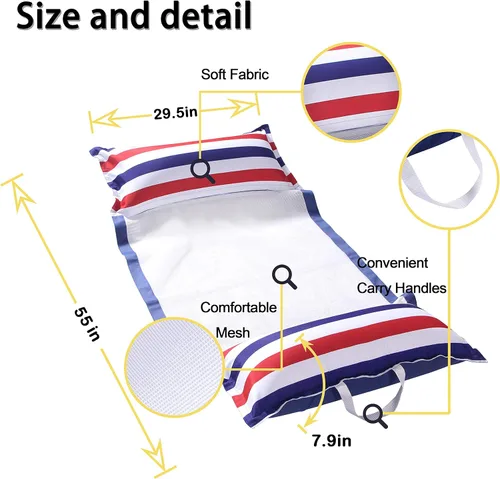 Miniatura 5 de FindUWill Flotadores de tela para piscina, XL, paquete de 2 hamacas inflables 4 en 1 (silla, silla, hamaca, flotador), tumbona flotante de piscina