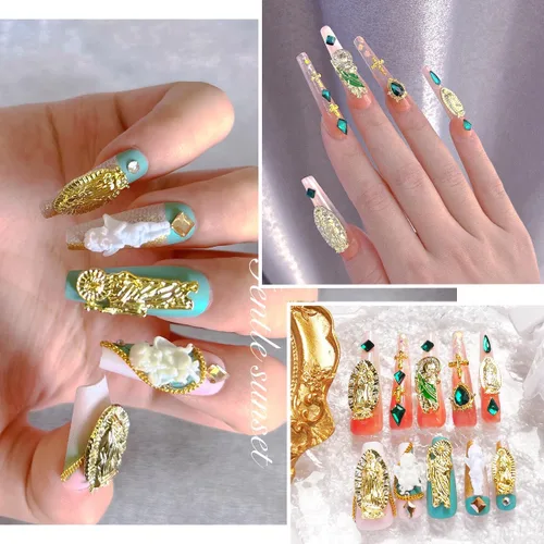 Miniatura 4 de Dijes para uñas 3D de San Judas con cruz de Virgen María, diamantes de imitación de metal de aleación dorada de ángel para arte de uñas acrílicas