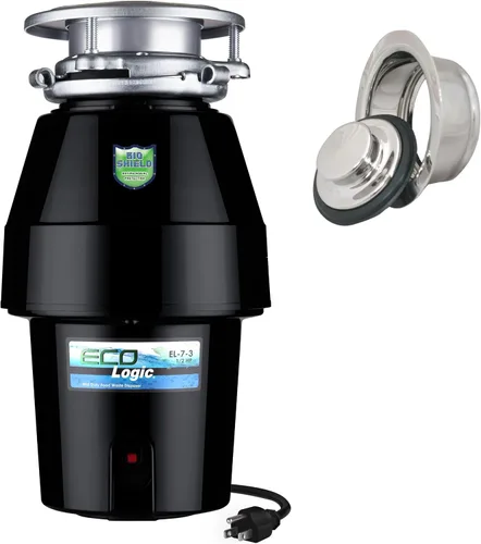 Miniatura 9 de Eco Logic EL-9-DS-BN 9 Deluxe Designer Series - Eliminador de residuos de alimentos con brida de fregadero de níquel cepillado, 3/4 HP Brida