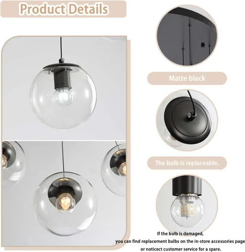 Miniatura 3 de ykolupty Escalera LED de 10 luces LED moderna con globo de cristal, lámpara colgante grande para techos altos, accesorios de iluminación de entrada