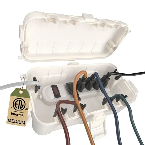 Miniatura 26 de Flemoon Caja eléctrica mediana para exteriores (11.5 x 5.2 x 4 pulgadas), cubierta de cable de extensión impermeable IP54 con 6 puertos de entrada
