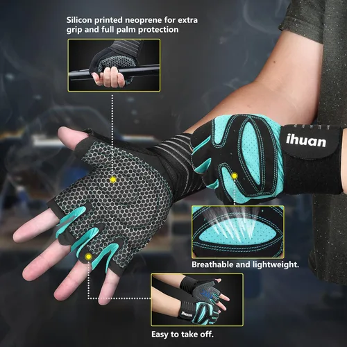 Miniatura 2 de ihuan - Guantes de entrenamiento con ventilación, unisex, protección completa de la palma de la mano; para levantamiento de pesas, entrenamiento