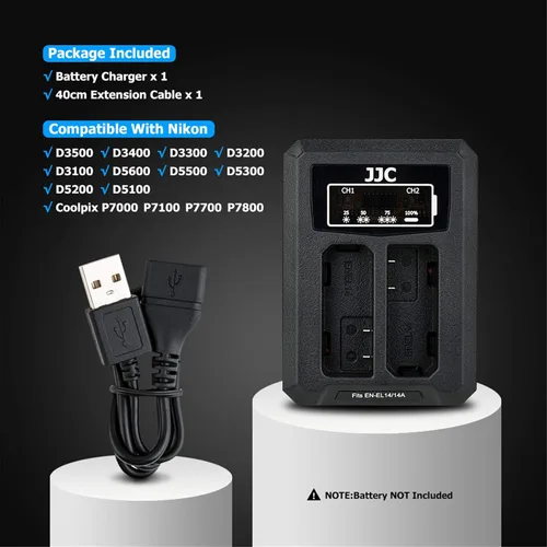 Miniatura 6 de EN-EL14 EN-EL14a Cargador de batería dual cable USB integrado, compatible con Nikon D3500 D3400 D3300 D3200 D3100 D5600 D5500 D5300 D5200 D5100