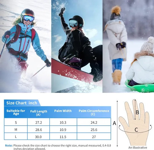 Miniatura 6 de FUEMEILY Manoplas de esquí de invierno para hombres y mujeres, guantes de nieve cálidos para adultos para clima frío, guantes Thinsulate para motos