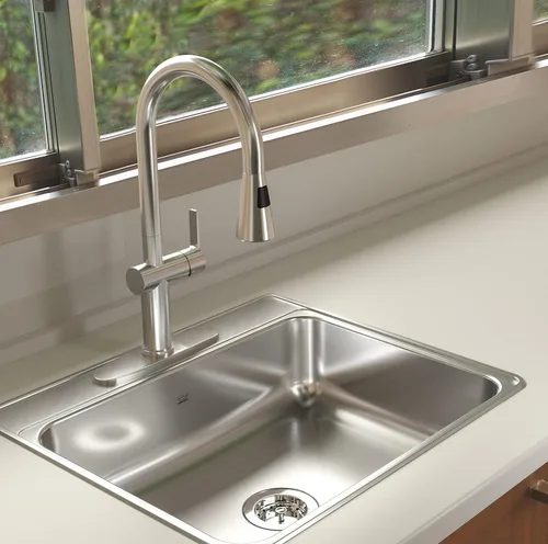 Miniatura 3 de Kindred CSLA2522-8-1CBN Creemore - Fregadero de cocina de acero inoxidable de 25 pulgadas LR x 22 pulgadas FB x 8 pulgadas DP Drop In Single Bowl 1