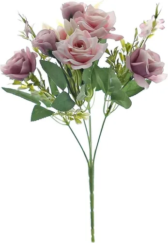 Miniatura 6 de Efavormart - 4 arbustos Ramo de novia de seda artificial de 12 pulgadas de rosa polvorienta, flores sintéticas