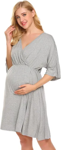 Ekouaer Vestido de maternidad 3 en 1 para maternidad, trabajo de parto y lactancia, camisón de enfermería, ropa de dormir para lactancia, tallas S a
