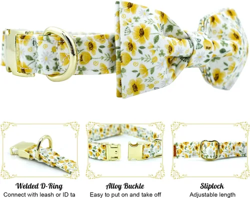 Miniatura 2 de Tunkoo - Collar para perro floral con elegante moño de lazo, collar suave y cómodo de algodón ajustable, hebilla de metal premium para cachorros