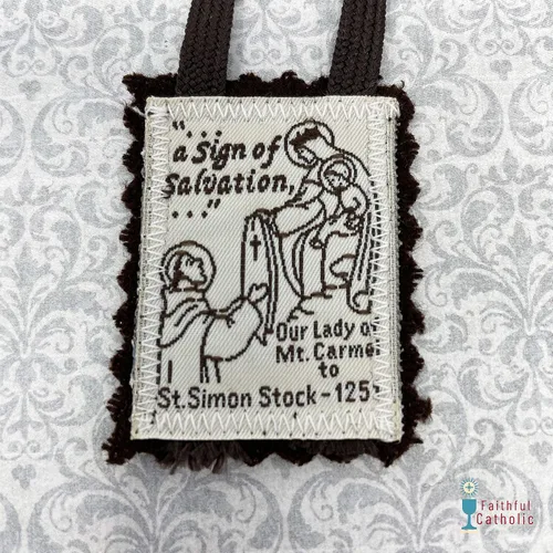 Miniatura 4 de Brown Scapular Mt. Carmel 100% lana fabricada en Estados Unidos, calidad hecha a mano (individual)