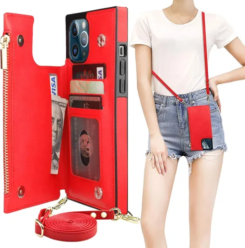Miniatura 11 de Bocasal Funda tipo cartera cruzada para iPhone 12 Pro Max con tarjetero, protector de ranura para tarjetas con cremallera, a prueba de golpes