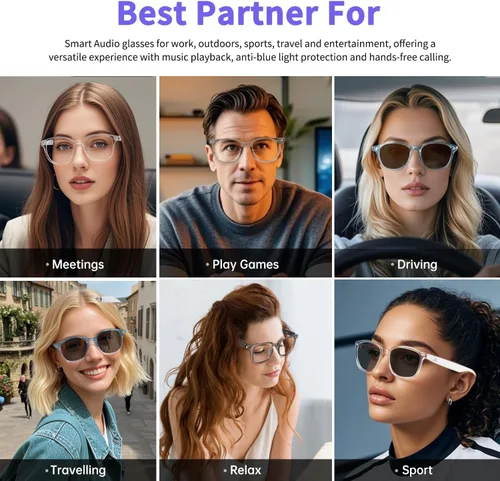 Miniatura 6 de Lentes inteligentes para mujeres y hombres, gafas Bluetooth de oreja abierta con lentes fotocromáticas, control táctil, asistente de voz y audio