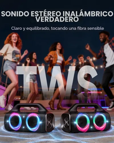 Miniatura 4 de Altavoz Bluetooth impermeable IP67: 80 W (pico), altavoces inalámbricos portátiles para exteriores con luces LED, tiempo de reproducción de 20