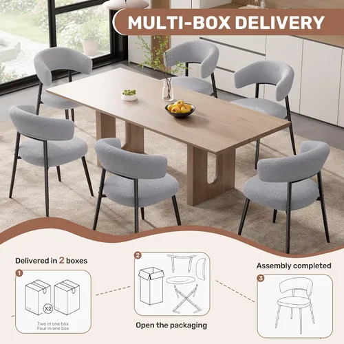 Miniatura 6 de Juego de 6 sillas de comedor, sillas de cocina estilo de mediados de siglo moderno, silla de comedor tapizada en bouclé con respaldo curvo y patas