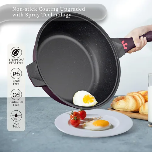 Miniatura 4 de TIBORANG Sartén antiadherente multiusos 8 en 1 de 11 pulgadas y 5 cuartos con indicador de calor, tapa de vidrio, parrilla para vapor, libre