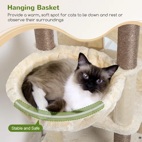 Miniatura 4 de Globlazer Árbol para gatos alto, torre para gatos de 71 pulgadas para gatos adultos de interior, multinivel, 3 condominios para gatos
