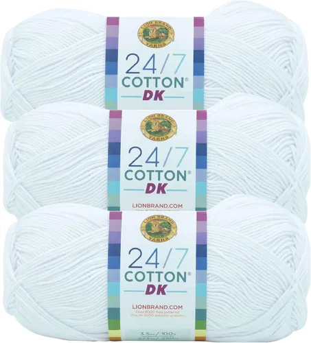 Miniatura 52 de Lion Brand Yarn Estampados DK de algodón 24/7, hilo para tejer, ganchillo y manualidades, azul, paquete de 1 Cotton Yarn for Knitting, Crochet