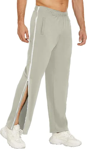 Deyeek Pantalones de baloncesto para hombre, 2 cremalleras laterales, con cierre a presión, pantalones de pierna con bolsillos