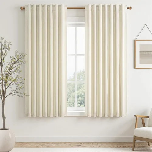 Miniatura 73 de Topfinel Cortinas opacas, blanco beige, 2 paneles, ventanas pequeñas, textura, mezcla de lino, bohemia, abedul, rural, gancho, bolsillo trasero
