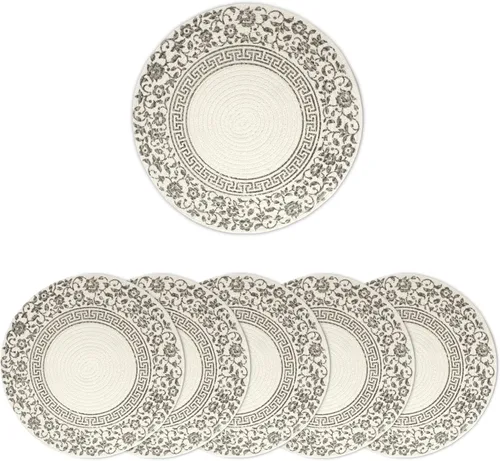 Miniatura 11 de Encasa XO Juego de 6 manteles individuales de comedor, manteles individuales de algodón, 13 pulgadas de diámetro, color beige, cargadores hechos a