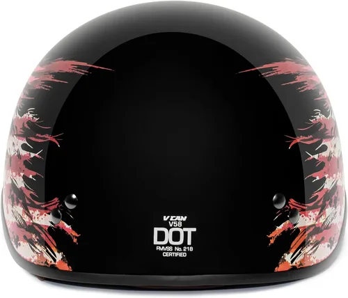 Miniatura 3 de VCAN Cruiser - Casco de motocicleta de media cara con visera abatible, pico extraíble y hebilla de liberación rápida Bandera negra brillante