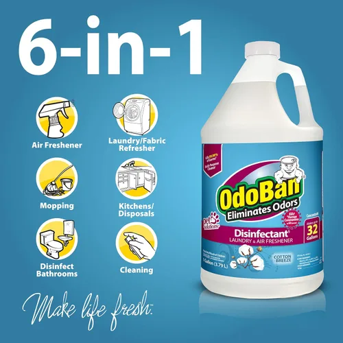 Miniatura 3 de OdoBan Concentrado desinfectante y eliminador de olores, fabricado en los Estados Unidos, aroma Cotton Breeze, 2 galones