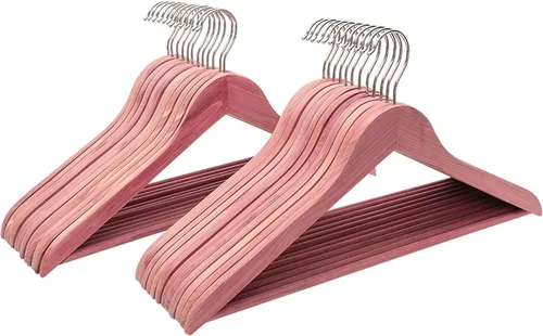 Miniatura 9 de FairyHaus Perchas de madera de cedro natural, paquete de 18 perchas de madera de acabado liso – Perchas de cedro delgadas y planas con gancho