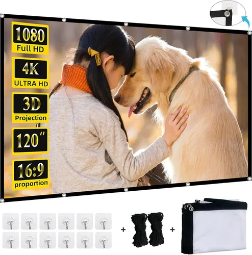 Miniatura 16 de Pantalla de proyector plegable de 60 pulgadas, XINLEMY 4K 16:9 HD, pantalla de proyección portátil de cine de doble cara para cine en casa, patio