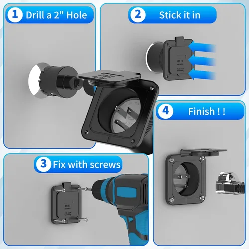 Miniatura 5 de BEBOBLY Entrada de 15 amperios, entrada de alimentación de 125 V con cubierta impermeable, 2 polos y 3 cables macho receptáculo de entrada