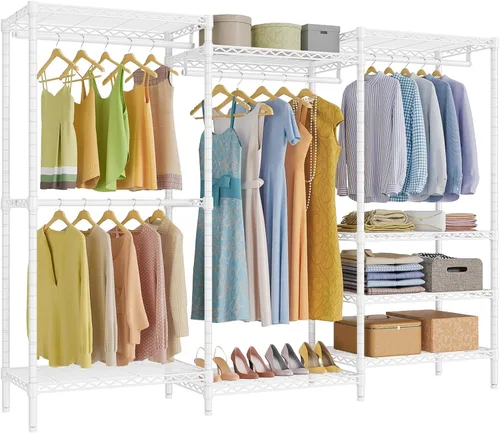 Miniatura 14 de VIPEK V5 Armario Portátil Mediano Perchero de Ropa Resistente, Perchero de Ropa de Metal Independiente con 4 Barras para Colgar y 8 Estantes