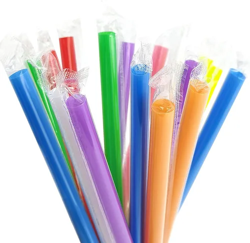 100 popotes Boba para batido de varios colores, de plástico, desechables, de boca ancha, grandes, envueltas individualmente (0.43 pulgadas de ancho
