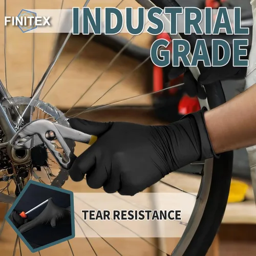 Miniatura 7 de FINITEX - Guantes desechables de nitrilo negro, 5 mil, sin polvo, examen médico, sin látex, 100 unidades para examen, limpieza del hogar, guantes