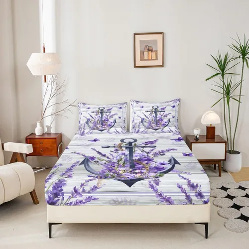 Miniatura 5 de Anchor Nautical - Juego de sábanas románticas para niños, tamaño individual, diseño de mariposas y lavanda morado, decoración de habitación de niños