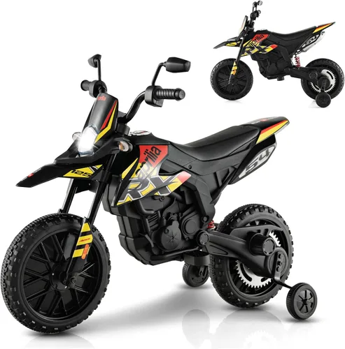 Miniatura 10 de INFANS Motocicleta para niños de 12 V, con licencia Aprilia RX125, motocicleta de montar para niños pequeños con ruedas de entrenamiento, suspensión