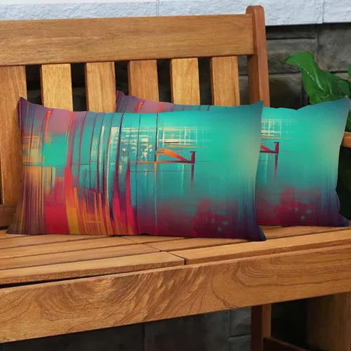 Miniatura 4 de EKOBLA Fundas de almohada decorativas de lino con textura retro abstracta, azul, cian, rojo, amarillo, para cama, sofá, rectangular, rectangular, 12