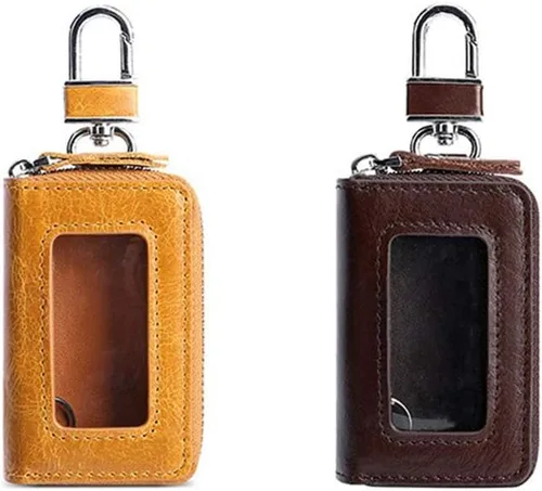 Miniatura 8 de BAKUN Mini funda de cuero premium para llaves de coche, llavero inteligente para coche, cartera con cremallera para llavero remoto