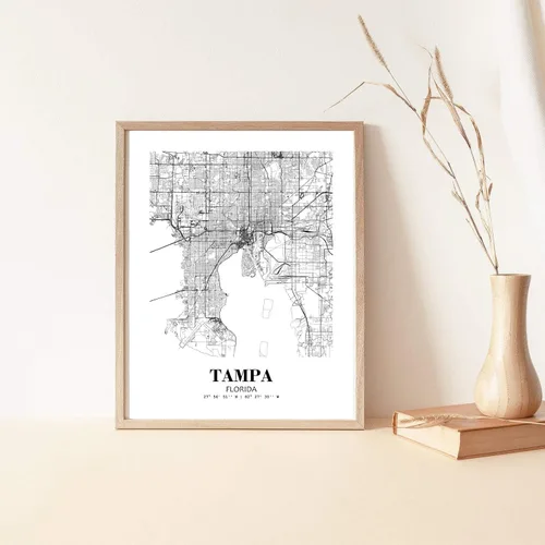 Miniatura 5 de Eleville 8X10 sin marco Tampa Florida Vista de la ciudad Resumen Camino Moderno Mapa Arte Impresión Póster de pared Oficina Decoración del Hogar