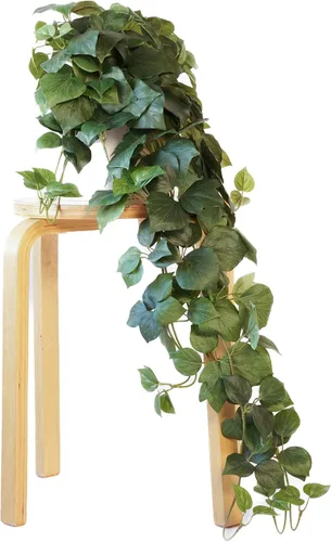 Retrograde Planta de Hiedra de Pothos Artificial de Seda de 32" Realista para Decoración del Hogar Interior (Verde Oscuro)