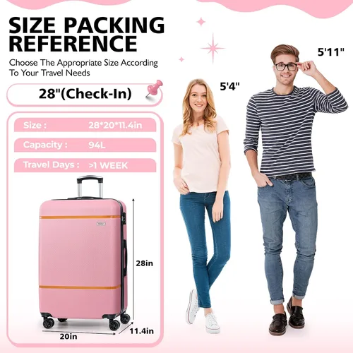 Miniatura 3 de AnyZip Equipaje ABS+PC Hardside maleta ligera con ruedas giratorias TSA Lock, Rosado