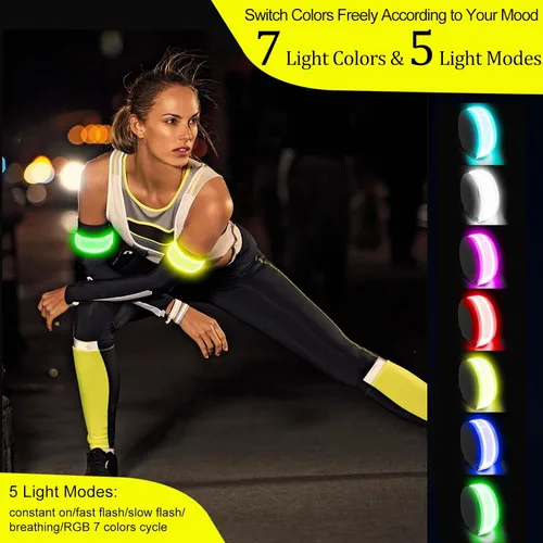 Miniatura 2 de RGB 7 Colors Switchable LED Armband, USB-C Rechargeable, 360° Reflective Running Light for Runners, High Visibility Reflective Running Gear for