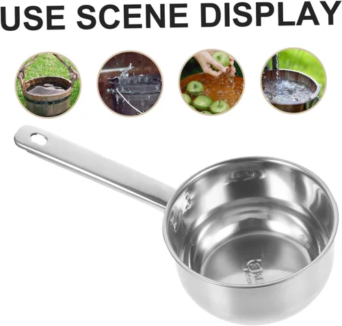 Miniatura 9 de CALLARON Cucharón de baño de acero inoxidable con mango de cucharón de agua para cocina, cucharón de sopa de metal, cuchara de agua, taza de champú