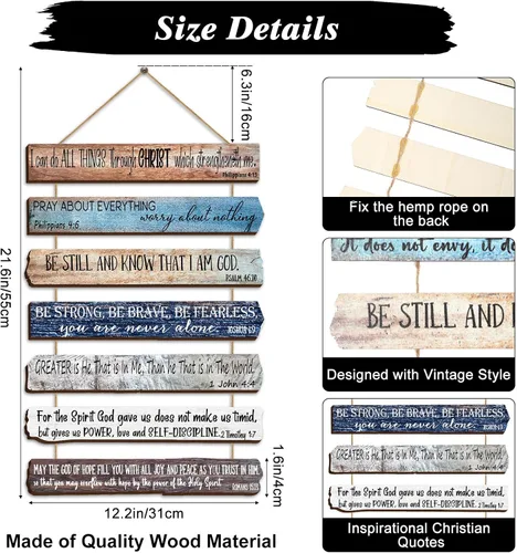 Miniatura 2 de Yookeer Regalos de arte cristiano de pared para mujeres y hombres, versículos bíblicos de madera inspiradores de 7 niveles, decoración de pared