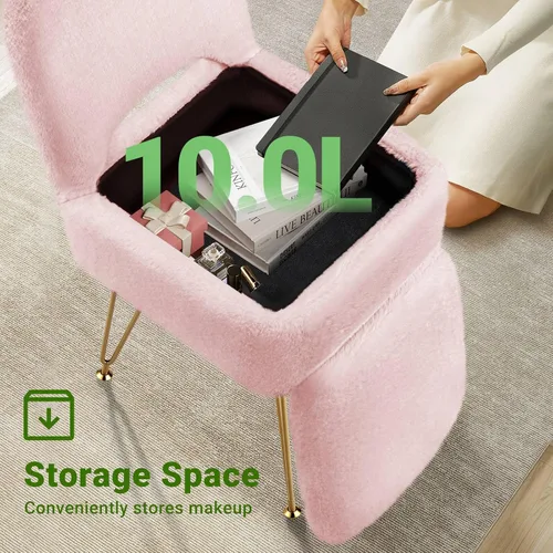 Miniatura 4 de GREENSTELL Taburete de tocador con almacenamiento y respaldo plegable, 13.4 x 15 x 30 pulgadas, otomana cuadrada de piel sintética suave, 4 patas