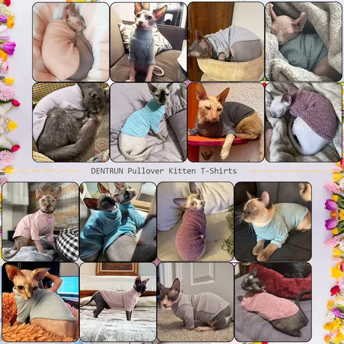Miniatura 8 de DENTRUN Sphynx Camisas para Gatos Sin Pelo Suéter Pullover Camisetas para Gatitos, Ropa para Gatos Transpirable Suéter de Cuello Alto Adorable Ropa